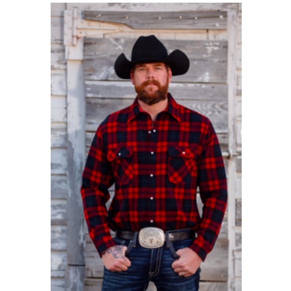 Wyoming Traders Mens Plaid Snap Up Long Sleeve 100% Wool Ranch Wear Shirt - Picture 1 of 8